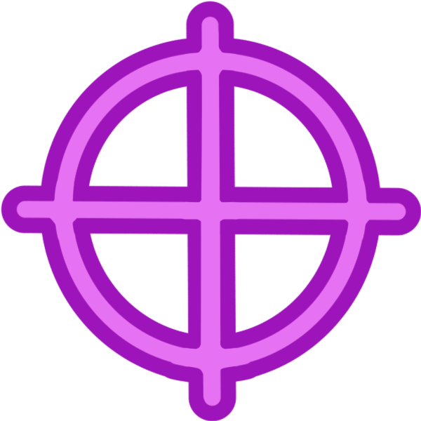 a glyph for the letter X in two toned magenta.  It is a circle with a cross through it, similar to a scope. 